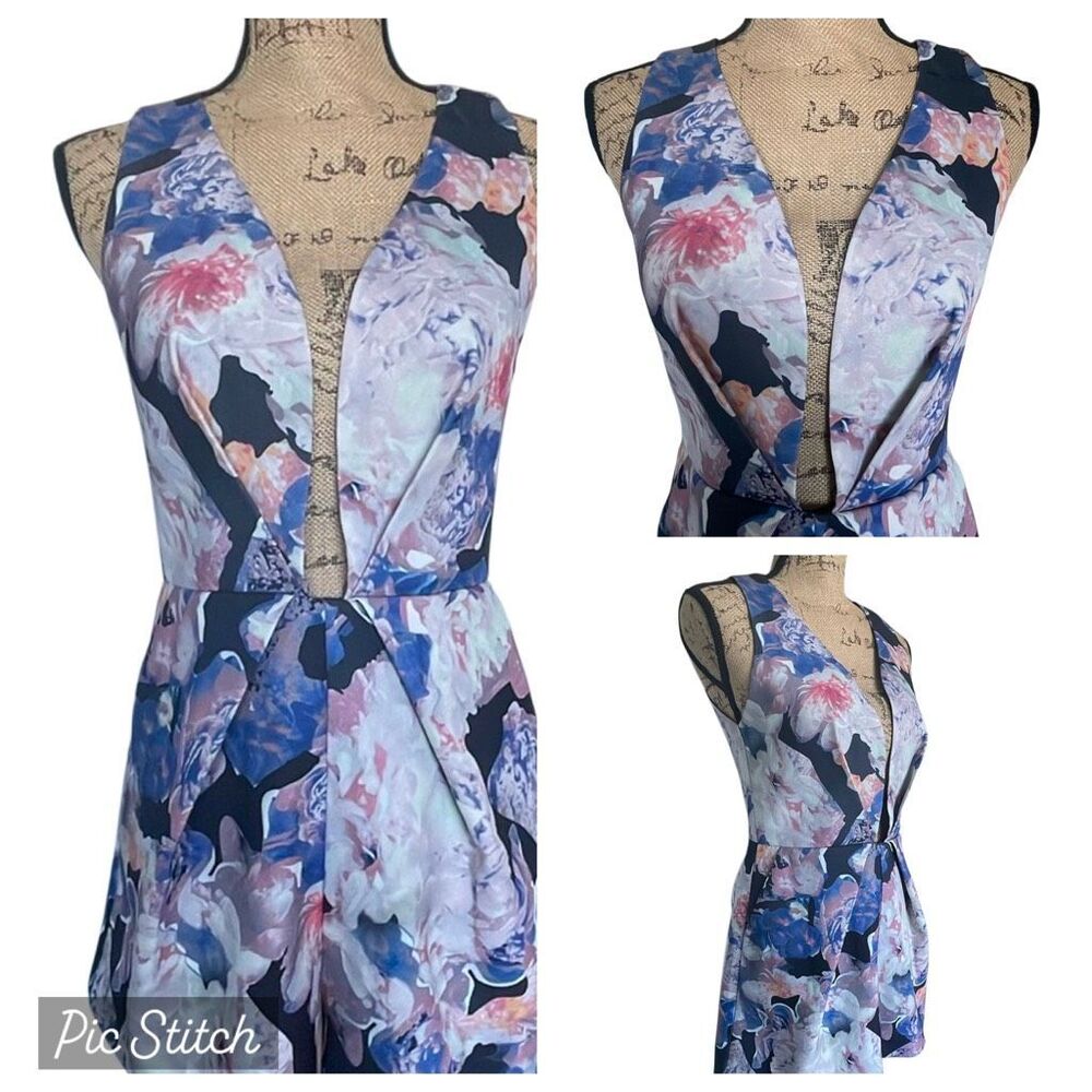 L’Atiste Floral Open Front Tank Pleated Shorts Romper - Size Med